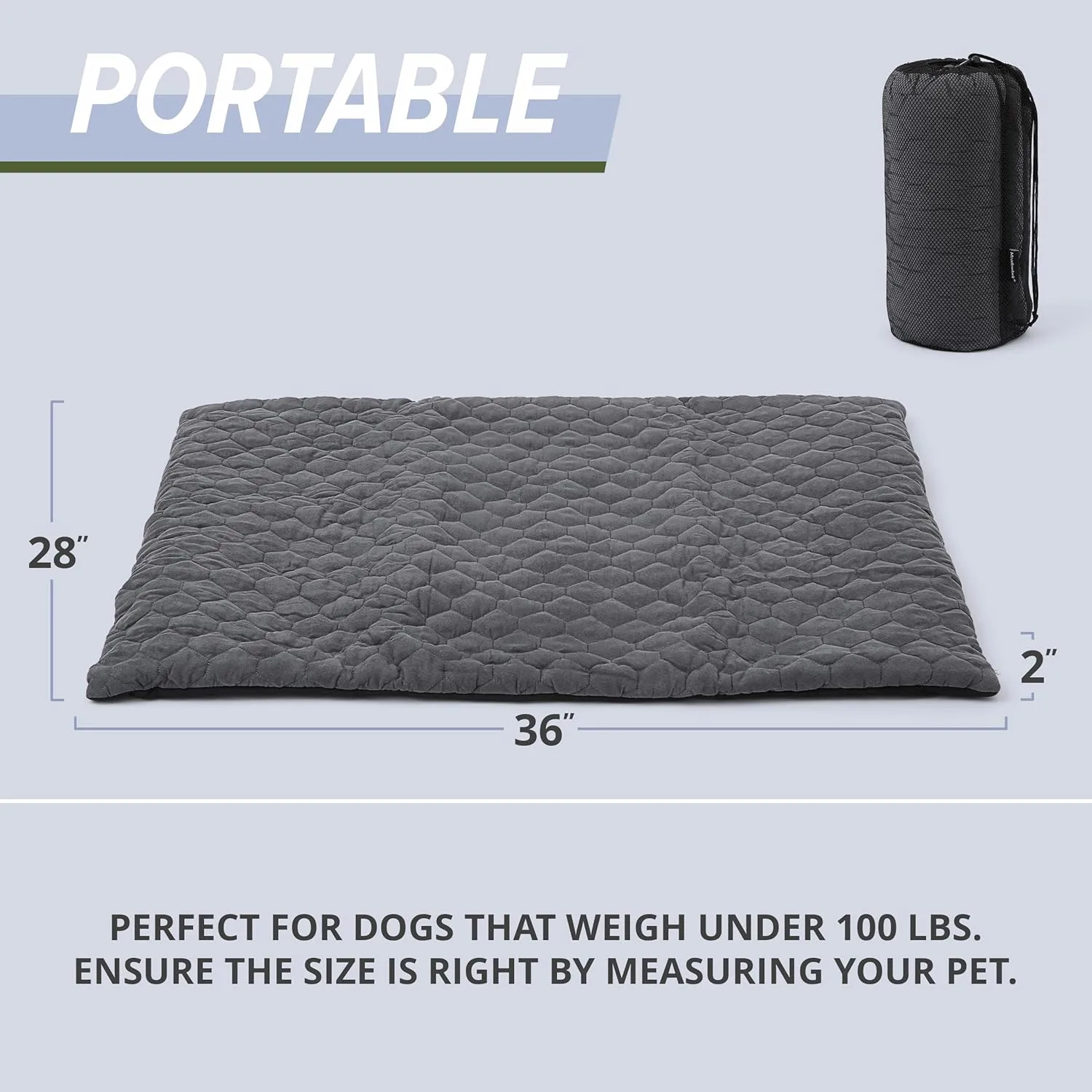 Meadowlark Outdoor Dog Bed 36x28in - Portable, Lightweight Travel Bed for Small & Medium Dogs  Waterproof, Non-Slip, Soft Micro-Suede, Machine Washable with Carry Bag for Hiking, Camping & Adventures
