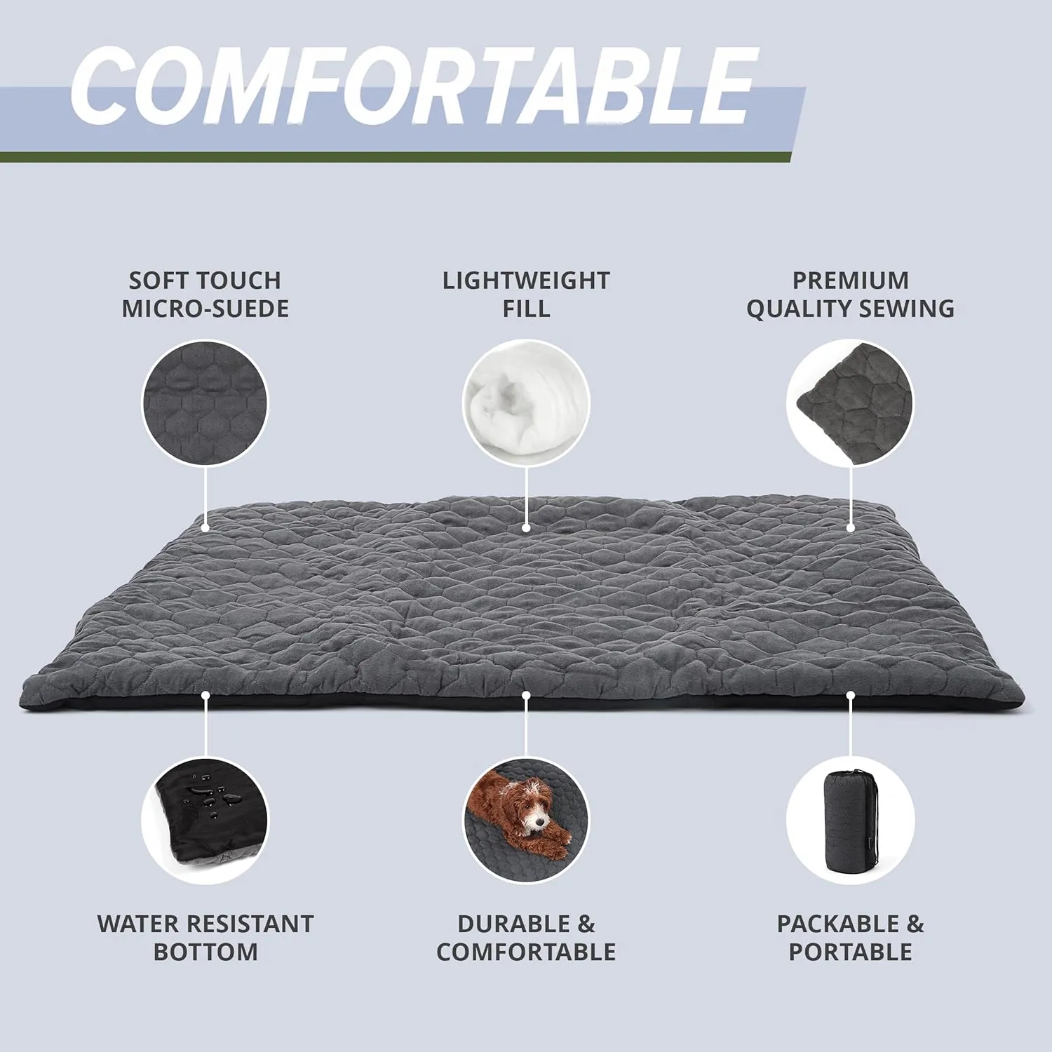Meadowlark Outdoor Dog Bed 36x28in - Portable, Lightweight Travel Bed for Small & Medium Dogs  Waterproof, Non-Slip, Soft Micro-Suede, Machine Washable with Carry Bag for Hiking, Camping & Adventures