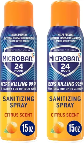 MICROBAN Disinfectant Spray, 24 Hour Sanitizing and Antibacterial Sanitizing Spray, Citrus Scent, 2 Count (15oz Each) (Packaging May Vary)
