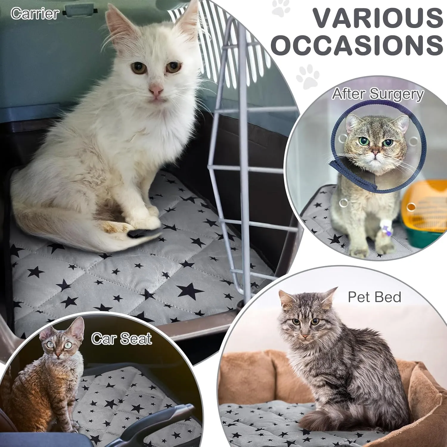 Namalu 4 Pack Self Warming Cat Bed Self Heating Cat Mat Star Pattern Soft Dog Crate Pad Thermal Pet Mat Anti Slip Kennel Washable Dog Warming Bed for Outdoor Indoor(24 x 35 Inch,Rectangle)