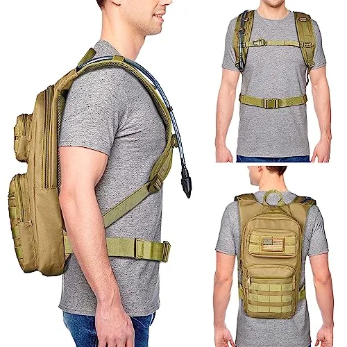 NOOLA Hydration Backpack with 3L TPU Water Bladder, Tactical Molle Water Backpack for Men Women, Hydration Pack for Hiking, Biking, Running and Climbing ,Tan