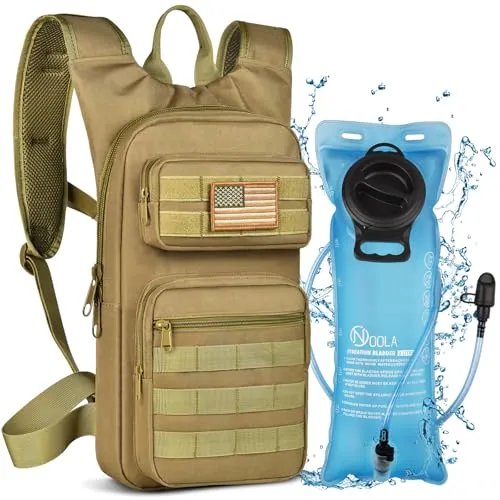 NOOLA Hydration Backpack with 3L TPU Water Bladder, Tactical Molle Water Backpack for Men Women, Hydration Pack for Hiking, Biking, Running and Climbing ,Tan