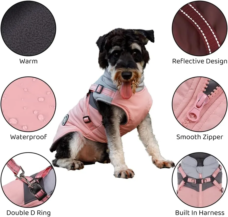 Norbi Small Dog Winter Jacket with Harness - 2 in 1 Puppy Coat