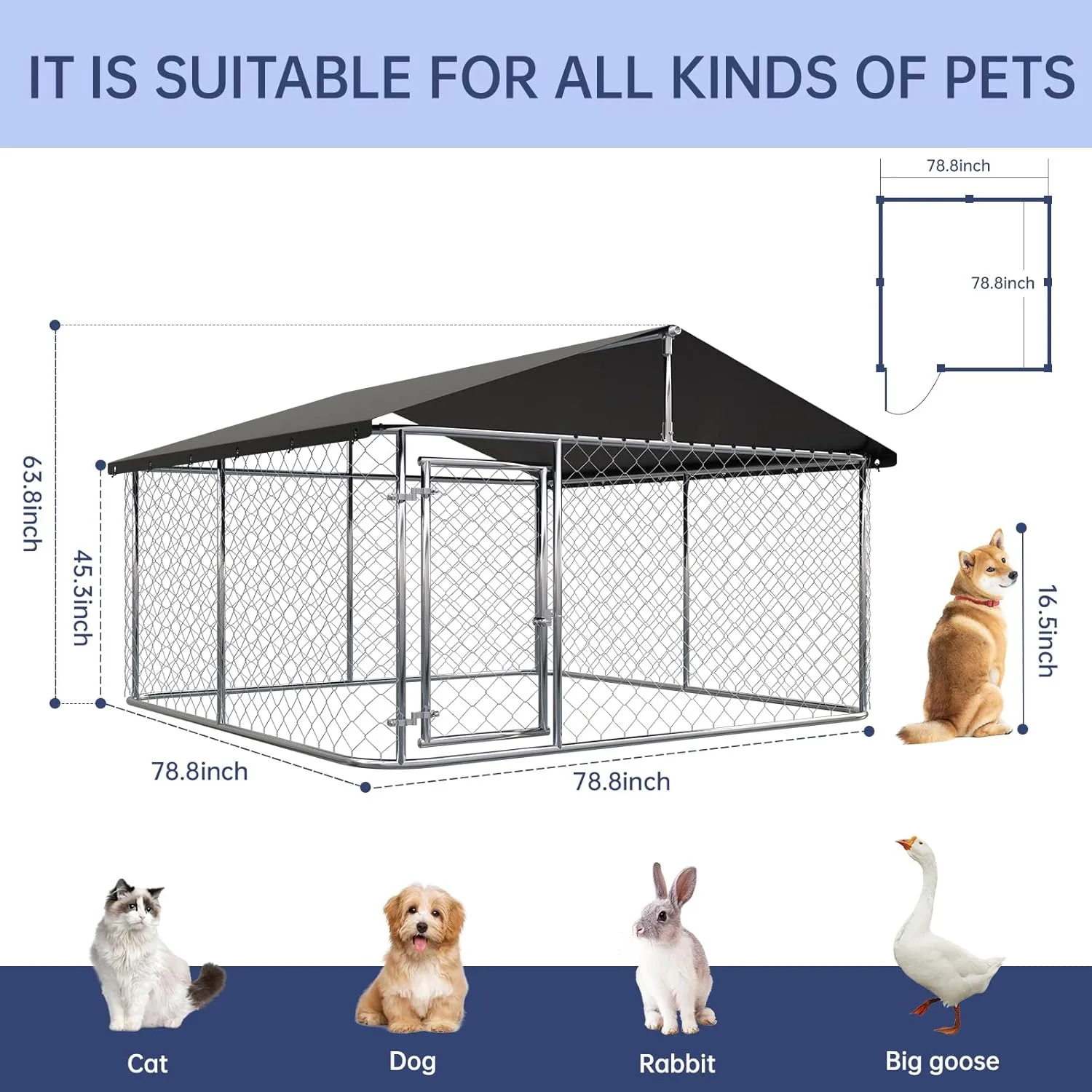 Outdoor Dog Enclosure Heavy Duty Dog Kennel House Mesh Dog Big Cage Pet Kennel Steel Fence with Secure Lock (79x 79)
