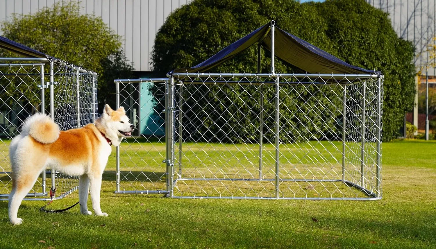 Outdoor Dog Enclosure Heavy Duty Dog Kennel House Mesh Dog Big Cage Pet Kennel Steel Fence with Secure Lock (79x 79)