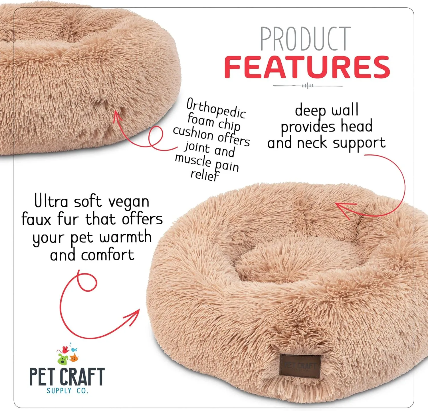 Pet Craft Supply Ultra Plush Calming Anti-Anxiety Pet Bed - Includes Super Soft Comfort Blanket - Great Medium Dog, Puppy and Cat Bed