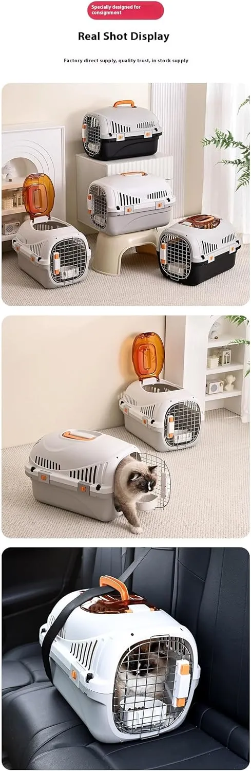 Pet Transport Box, 20 inches with Urine Board not Dirty feet, Portable cat and Dog air Box cage, Suitable for Travel, Hiking, Camping, Outdoor (off-white304)