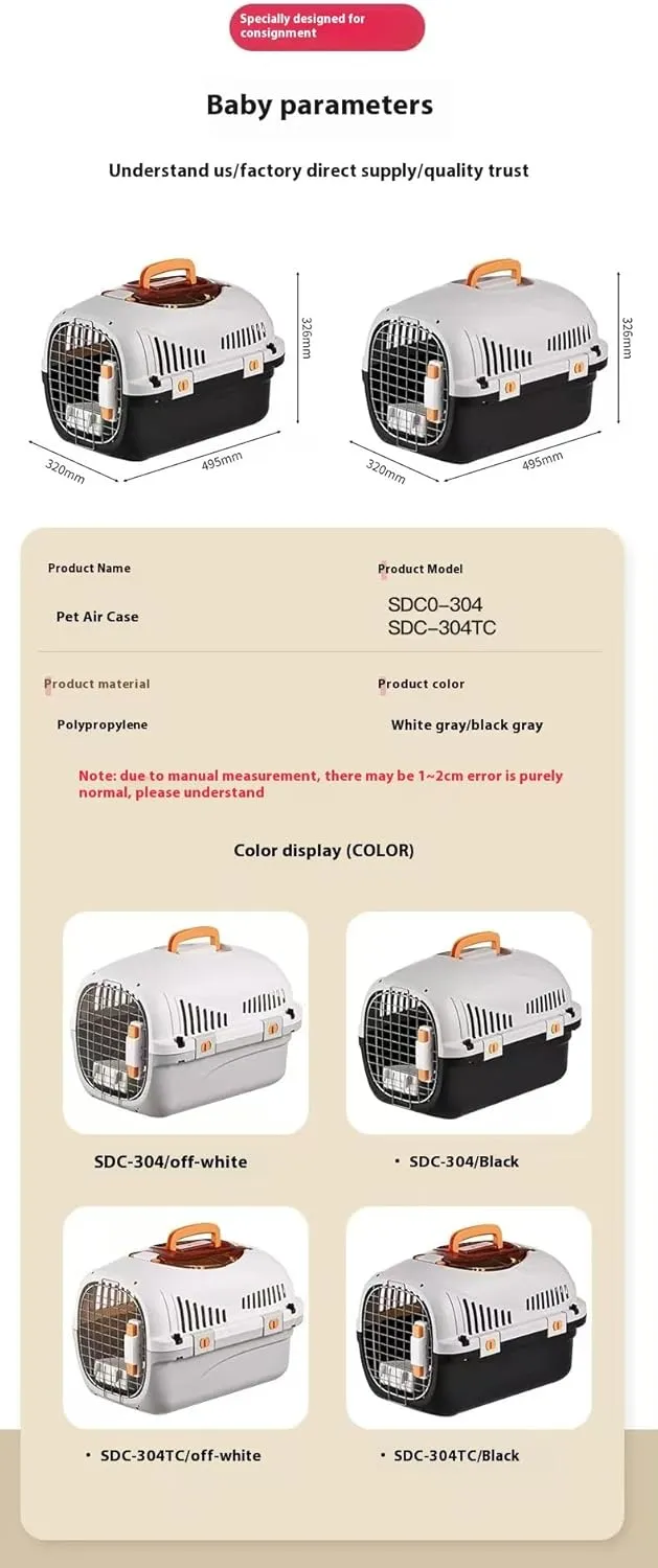 Pet Transport Box, 20 inches with Urine Board not Dirty feet, Portable cat and Dog air Box cage, Suitable for Travel, Hiking, Camping, Outdoor (off-white304)