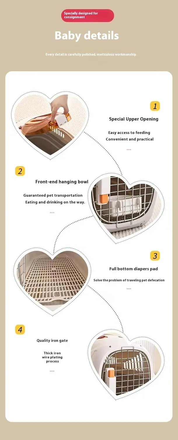 Pet Transport Box, 20 inches with Urine Board not Dirty feet, Portable cat and Dog air Box cage, Suitable for Travel, Hiking, Camping, Outdoor (off-white304)
