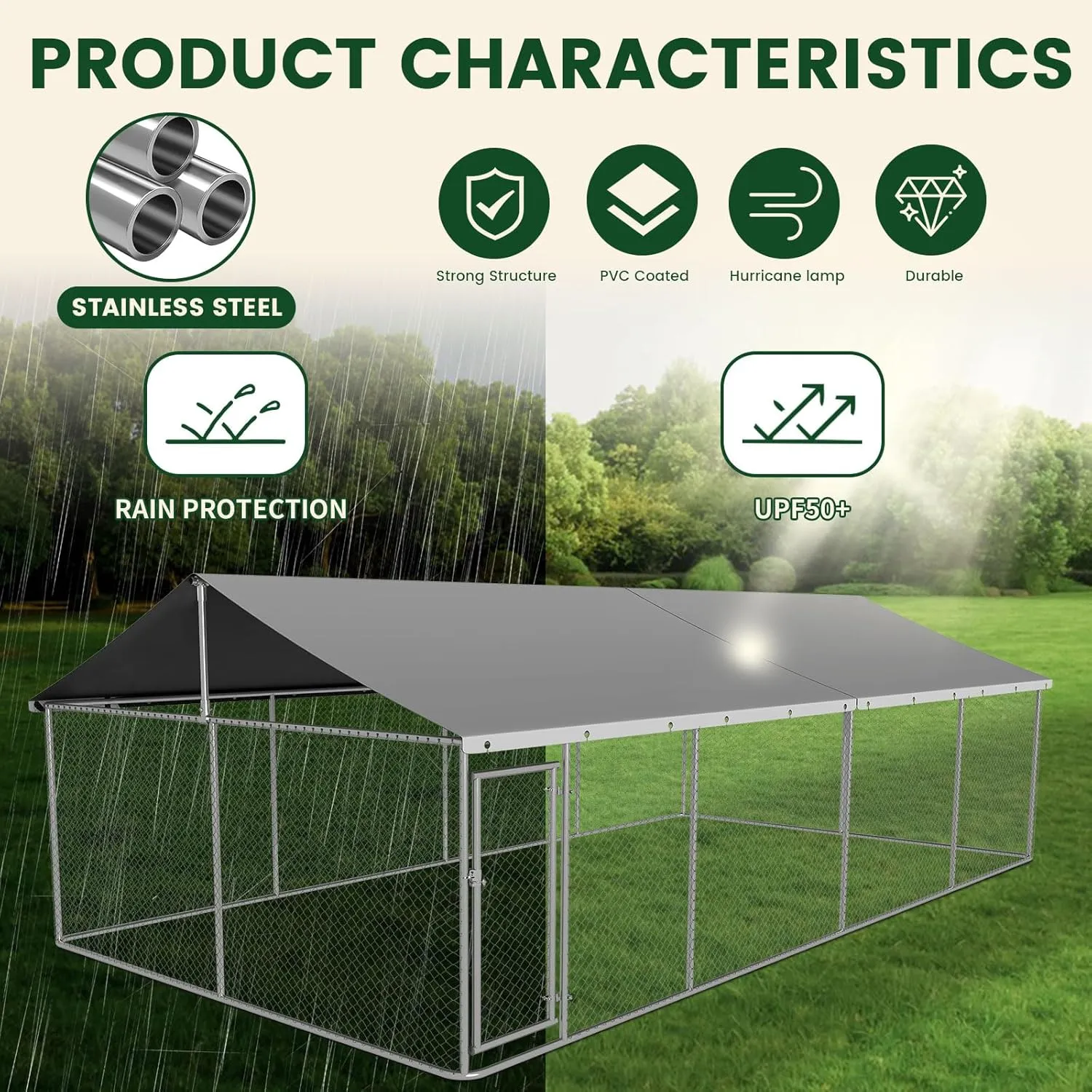 Petonly Outdoor Dog Enclosure Heavy Duty Dog Kennel House Mesh Dog Big Cage Pet Kennel Steel Fence with Secure Lock(236x 118)