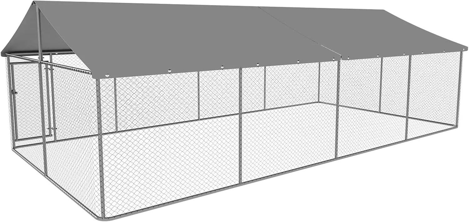 Petonly Outdoor Dog Enclosure Heavy Duty Dog Kennel House Mesh Dog Big Cage Pet Kennel Steel Fence with Secure Lock(236x 118)
