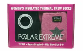 Polar Extreme Womens 2 Pair Thermal Insulated Fleece Crew Socks Black Pink Stars