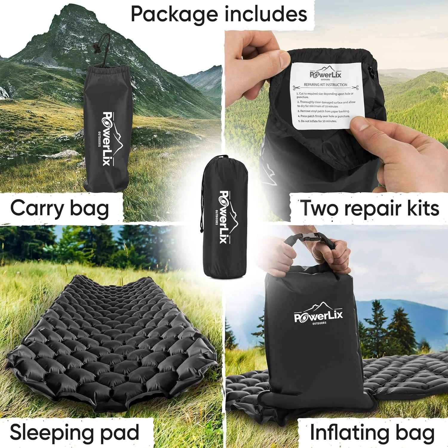POWERLIX Ultralight Sleeping Pad for Camping with Inflating Bag Compact Lightweight Camping Mat, Outdoor Backpacking Hiking Traveling Airpad Camping Air Mattress Sleeping Mat