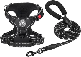 PoyPet Dog Harness and Leash Combo, Escape Proof No Pull Vest Harness, with 5 Feet Leash, Reflective Adjustable Soft Padded Pet Harness with Handle for Small to Large Dogs(Black,S)