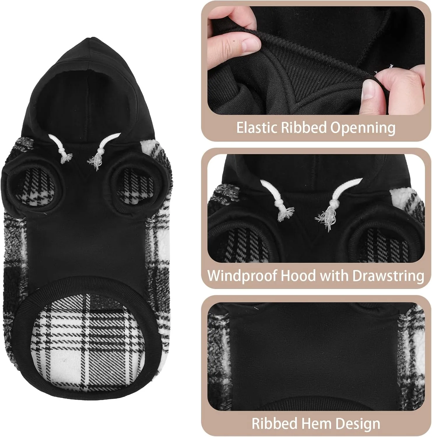 PUPTECK Dog Hoodie Puppy Sweatshirt Warm Dog Sweater Winter Clothes Cold Weather Coats for Small Medium Large Dogs, Black, XS