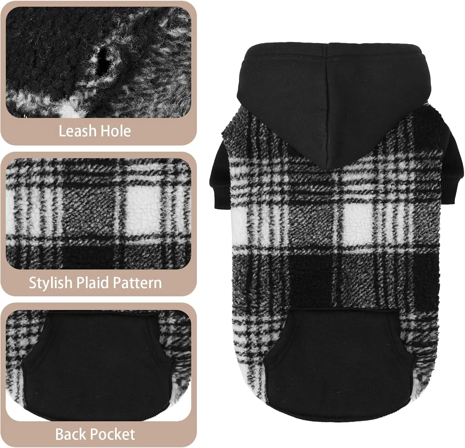 PUPTECK Dog Hoodie Puppy Sweatshirt Warm Dog Sweater Winter Clothes Cold Weather Coats for Small Medium Large Dogs, Black, XS