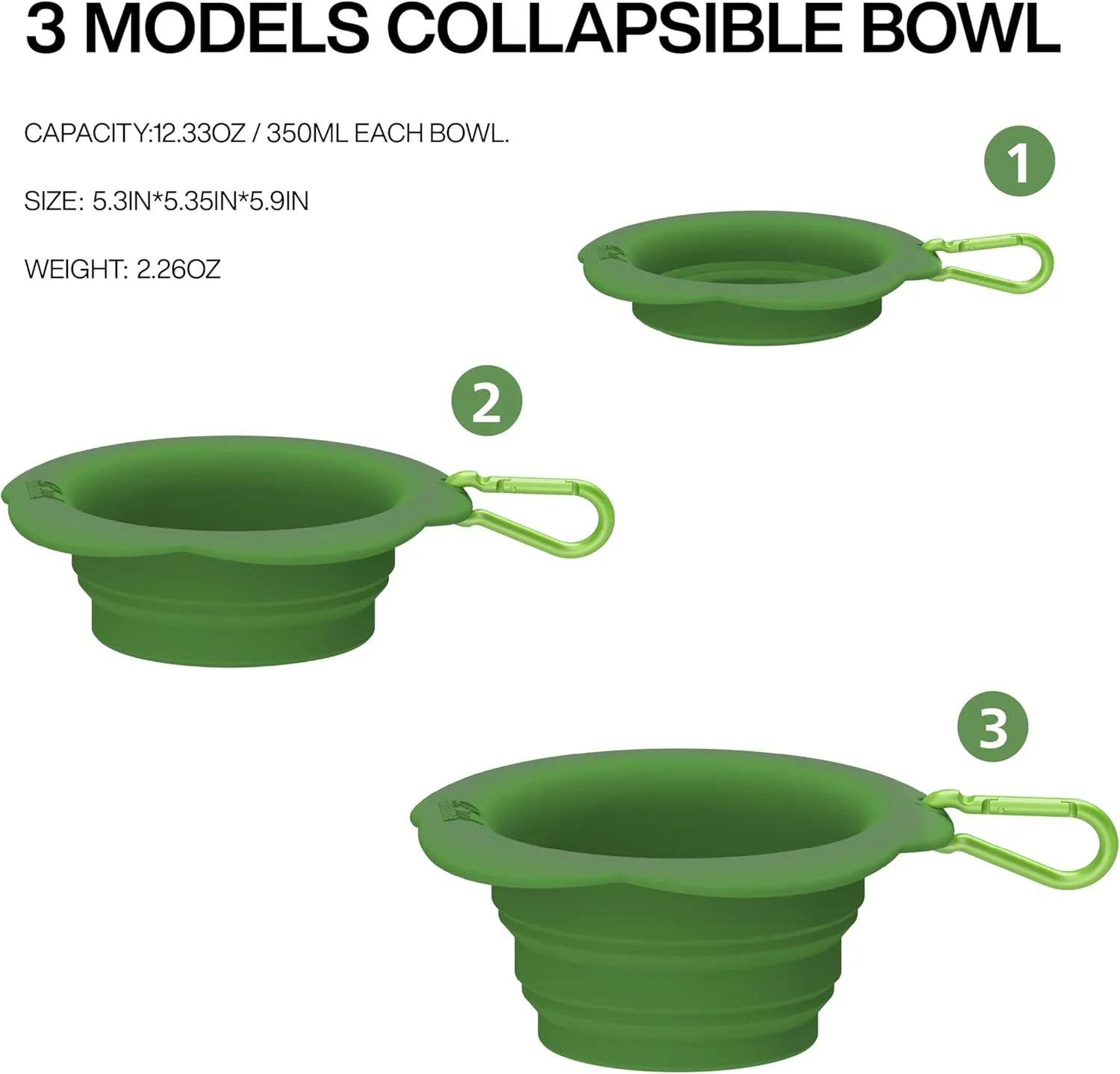 Silicone Collapsible Dog Bowls, Free Dishwasher Safe, Portable Foldable Expandable Travel Bowl, Food Water Feeding Cup Dish for Dogs Cats (Green, M)