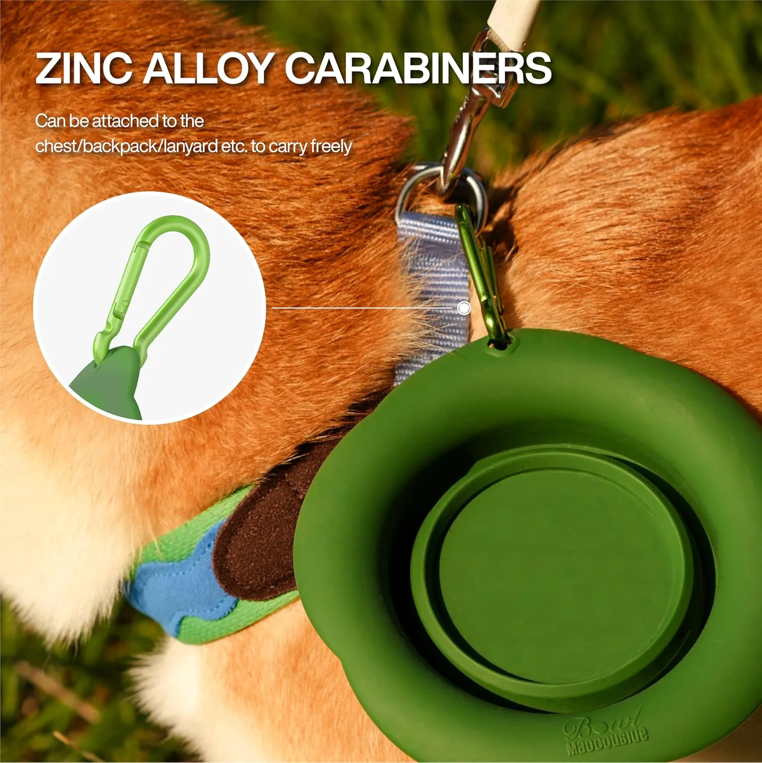 Silicone Collapsible Dog Bowls, Free Dishwasher Safe, Portable Foldable Expandable Travel Bowl, Food Water Feeding Cup Dish for Dogs Cats (Green, M)