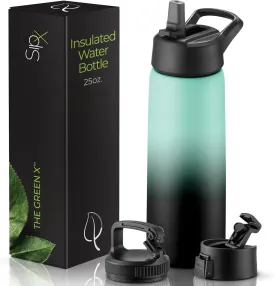 SipX Triple-Insulated Stainless Steel Water Bottle 25oz. With 3 Lids, BPA-Free Reusable Insulated Water Bottle Keeps Cold 24 Hours, Metal Water Bottle Made Of Sustainable Material For Hiking & Biking
