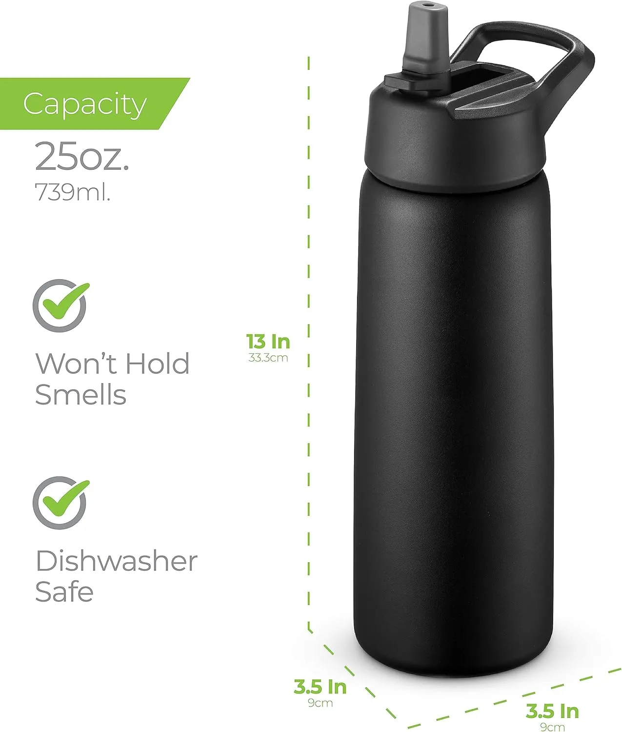 SipX Triple-Insulated Stainless Steel Water Bottle 25oz. With 3 Lids, BPA-Free Reusable Insulated Water Bottle Keeps Cold 24 Hours, Metal Water Bottle Made Of Sustainable Material For Hiking & Biking