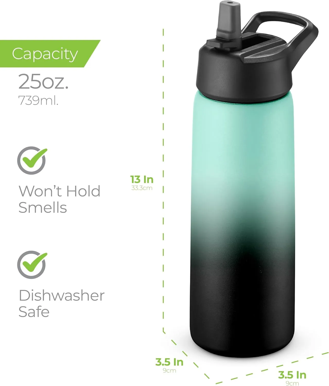 SipX Triple-Insulated Stainless Steel Water Bottle 25oz. With 3 Lids, BPA-Free Reusable Insulated Water Bottle Keeps Cold 24 Hours, Metal Water Bottle Made Of Sustainable Material For Hiking & Biking