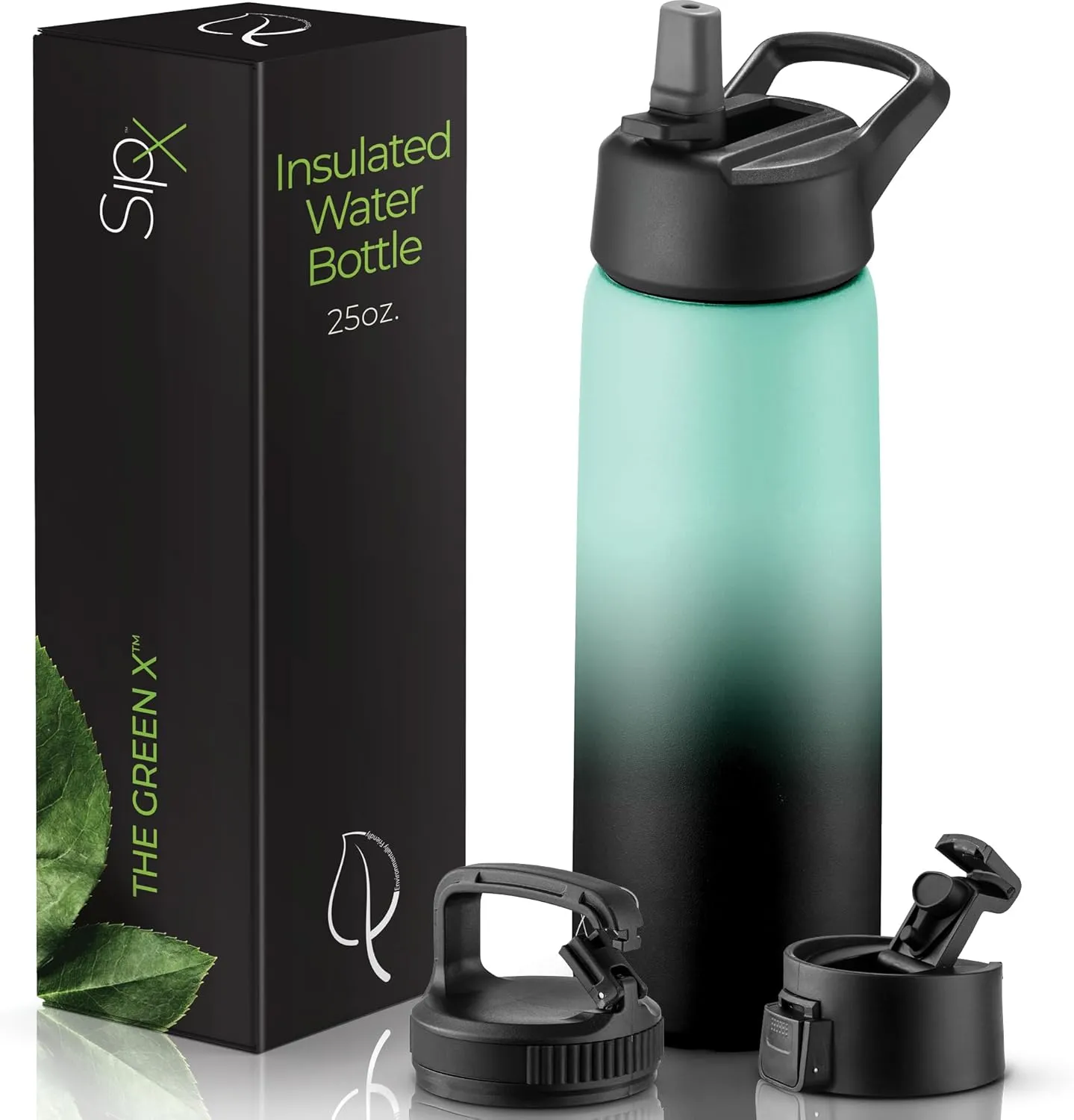 SipX Triple-Insulated Stainless Steel Water Bottle 25oz. With 3 Lids, BPA-Free Reusable Insulated Water Bottle Keeps Cold 24 Hours, Metal Water Bottle Made Of Sustainable Material For Hiking & Biking