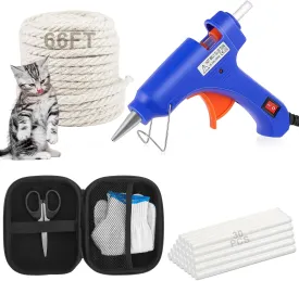 Sisal Rope for Cat Scratcher Set 66 ft 4 mm Cat Rope for Cat Post Replacement DIY Hemp Twine Rope for Cat Tree Tower with Hot Glue, Glue Sticks, Storage Case, Scissors and Gloves