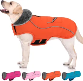 SUNFURA Winter Coat, Medium Dog Jacket with Fleece Lining for Cold Weather, Reflective Puffer Turtleneck Dog Snowsuit with Leash Hole, Orange M