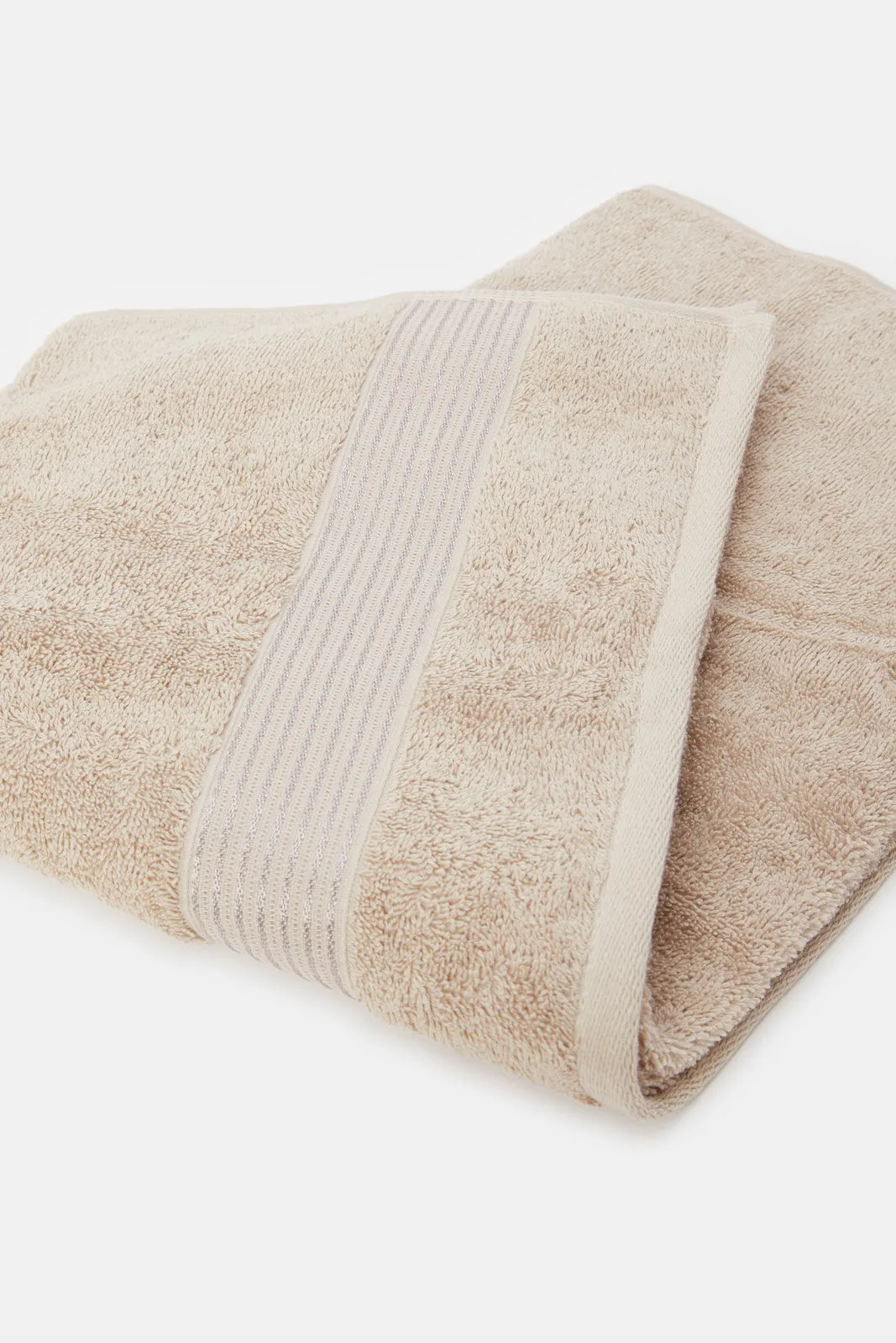 Taupe Soft Cotton Bath Towel With Viscose Border