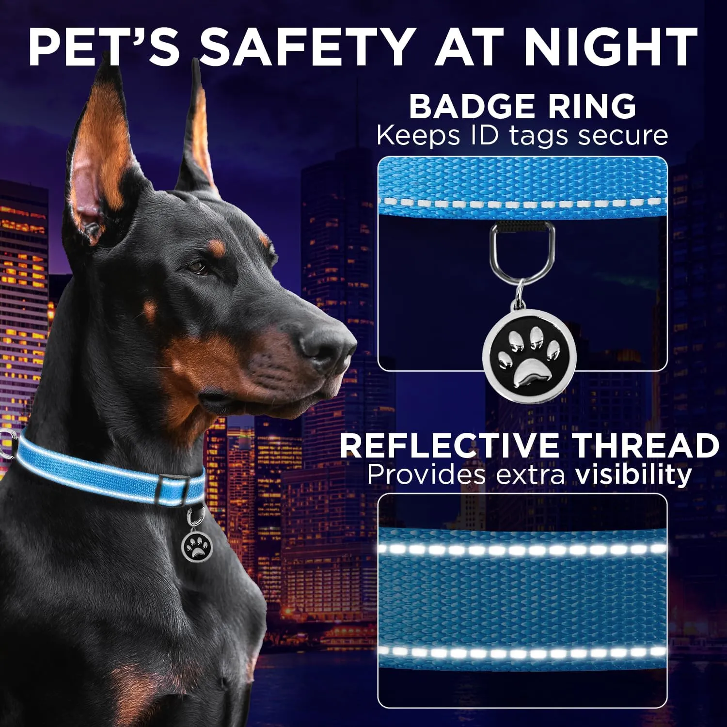 TECEUM Reflective Dog Collar  Sky Blue  M  Basic Nylon Pet Collar  Quick Release Buckle  Fits Small, Medium and Large Dogs, Puppies, Cats  ESA & Service Dog Options