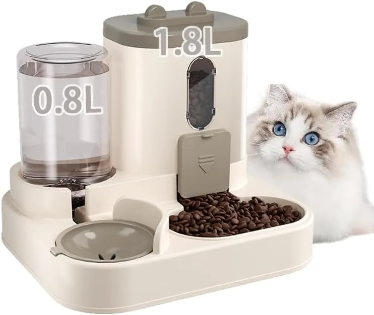 Two-in-One Upgraded Gravity Pets Feeder and Water Dispenser Combo Set, Pet Cat Dog Automatic Feeder and Water Dispenser for Small and Medium Pets Cats Dogs, Large Capacity & Washable