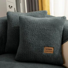 vctops 2 Pack Double-Sided Sherpa Fleece Throw Pillow Covers for Couch Bed Sofa Soft Warm Plush Cushion Covers Luxury Fuzzy Furry Pillow Cover (Dark Grey,18"x18")