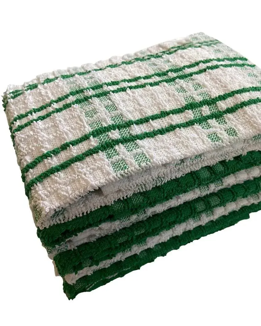 Versatile Checked Stripe Design Cotton Kitchen Towels | Set Of 6 | 16 X 24 inches