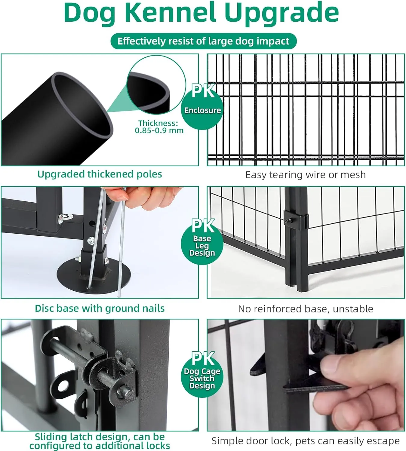 VIVIJASON 6 x 6 x 6 Ft Large Outdoor Dog Kennel, Heavy Duty Metal Frame Dog Cage with Thickened Bars, UV & Waterproof Cover, Outside Pen Playpen Dog Run House for Large to Small Dogs