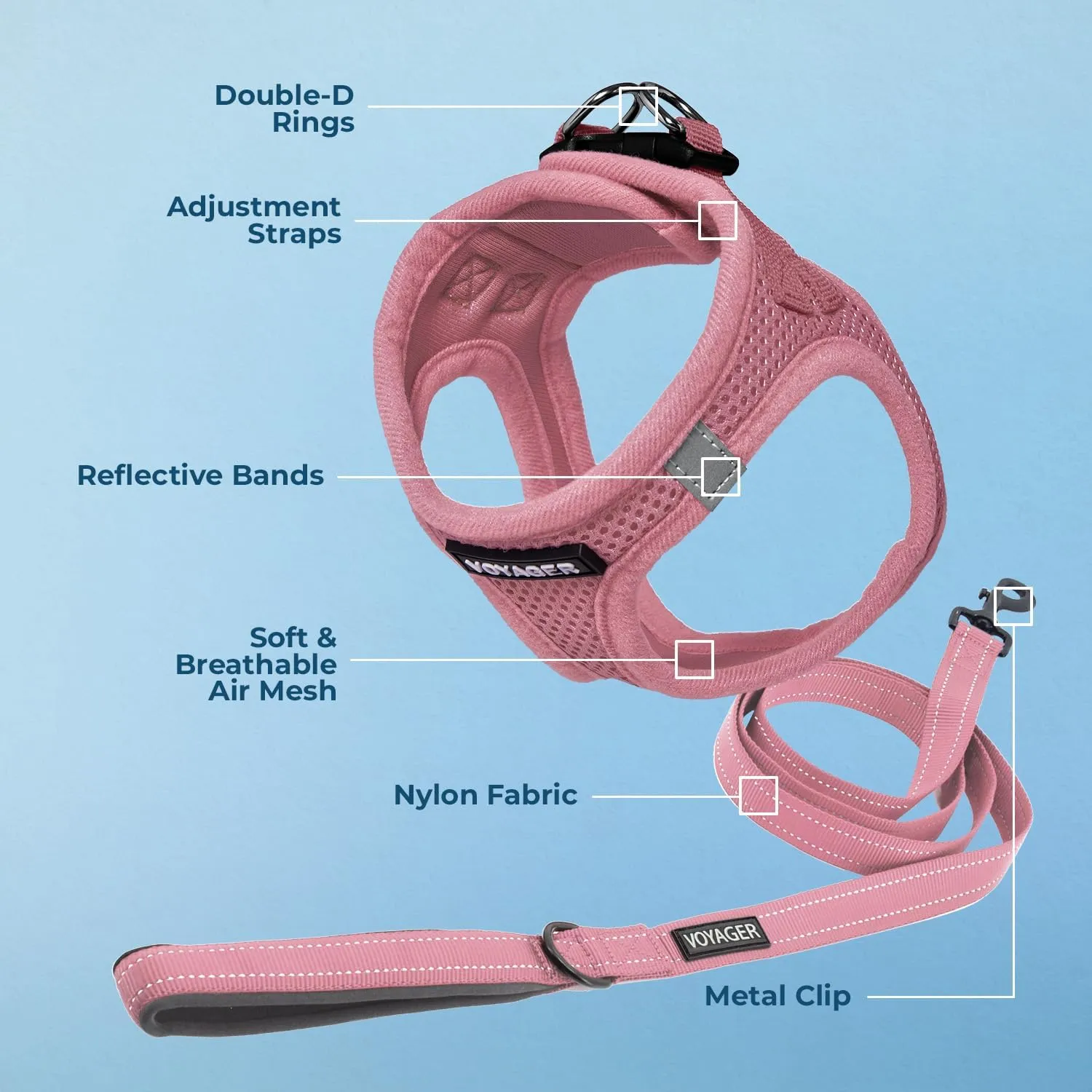 Voyager Step-in Air All Weather Mesh Harness and Reflective Dog 5 ft Leash Combo with Neoprene Handle, for Small, Medium and Large Breed Puppies by Best Pet Supplies - Harness Leash Set (Pink), XS