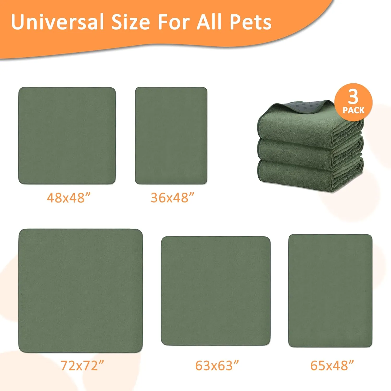 Washable Pee Pads for Dogs 36'' x 48", Non-Slip Washable Pee Pads for Dogs ,Fast Absorbent Pet Whelping Pads, Waterproof Dog Playpen Mat for Incontinence, Housebreak, Crate, 3 Packs, Green
