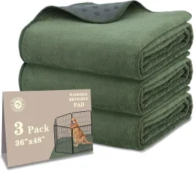 Washable Pee Pads for Dogs 36'' x 48", Non-Slip Washable Pee Pads for Dogs ,Fast Absorbent Pet Whelping Pads, Waterproof Dog Playpen Mat for Incontinence, Housebreak, Crate, 3 Packs, Green