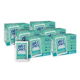 Wet Ones Hand and Face Wipes Singles,Unscented Wipes for Sensitive Skin | Individual Wipes, Hand Wipes Individually Wrapped| 24 ct. (6 pack)