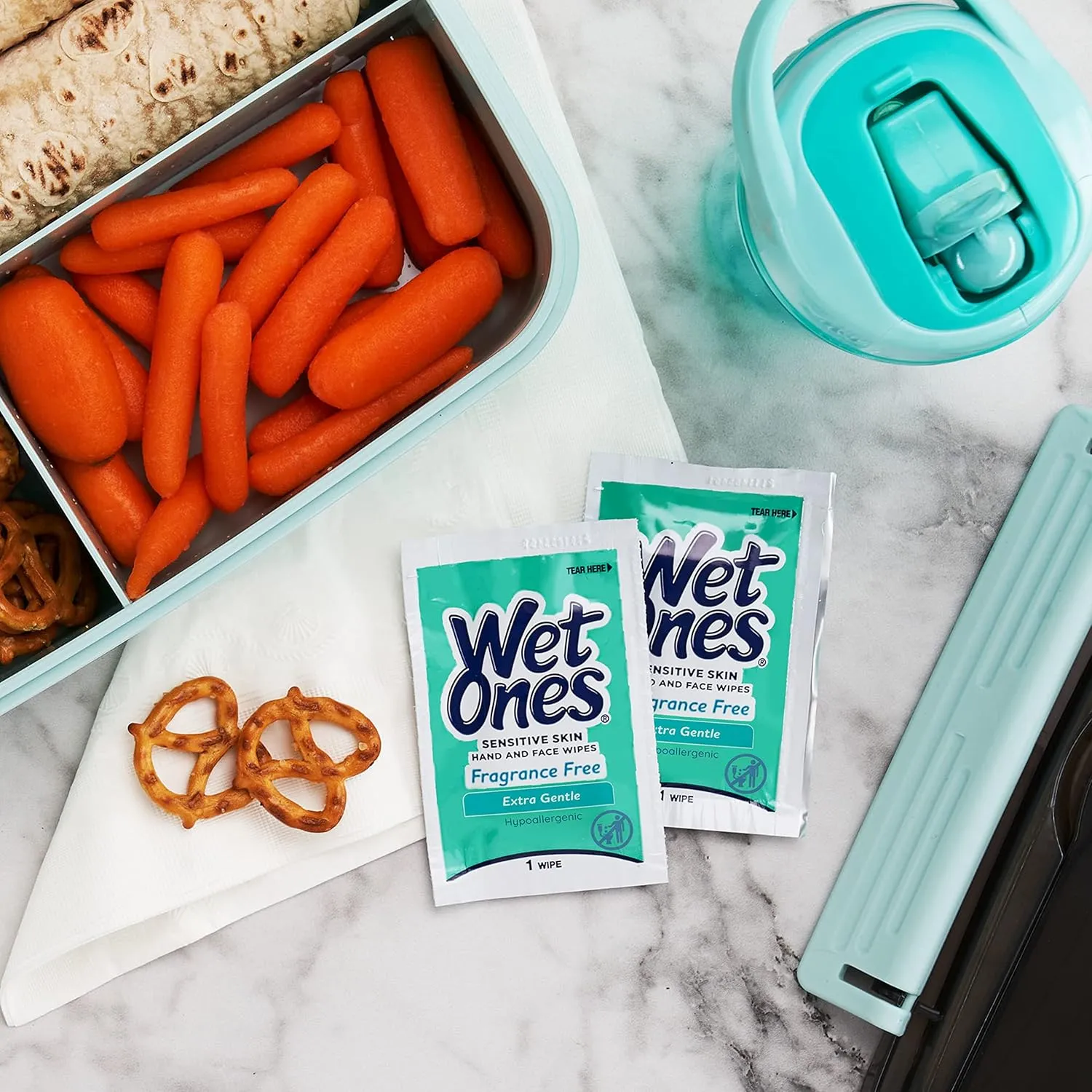 Wet Ones Hand and Face Wipes Singles,Unscented Wipes for Sensitive Skin | Individual Wipes, Hand Wipes Individually Wrapped| 24 ct. (6 pack)