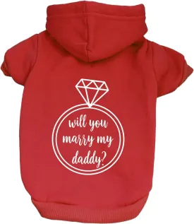Will You Marry My Daddy? Marriage Proposal Dog Hoodie Fleece Lined Pullover Sweatshirt with Leash Hole (Red, 3X-Large 50)