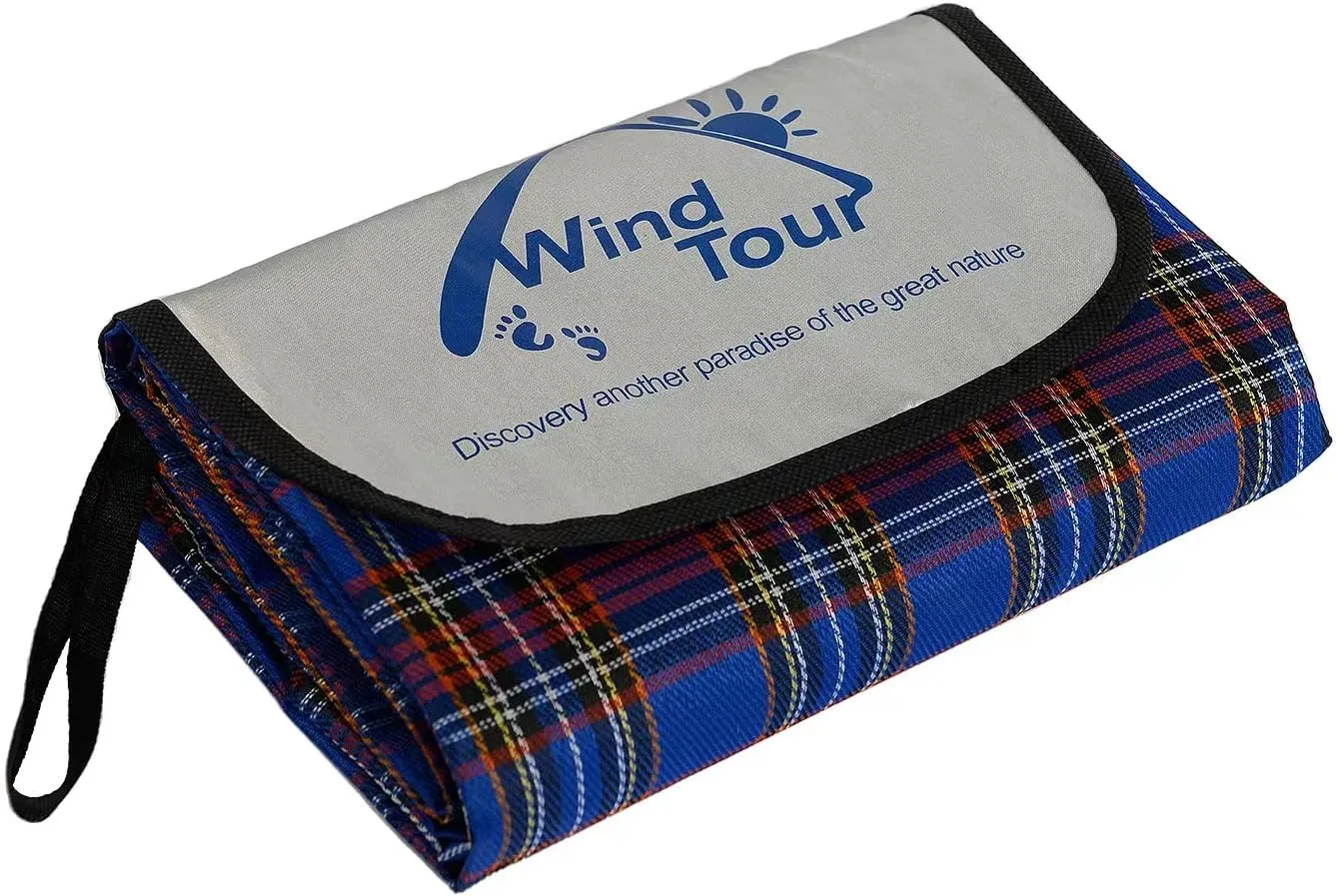 Wind Tour Family Outdoor Waterproof Durable Picnic Blankets with Carry Strap,Foldable 5070.9 inch Sandproof Picnic Floor Mat for Kids Playground Camping Park Hiking Grass Travelling (2, Blue)