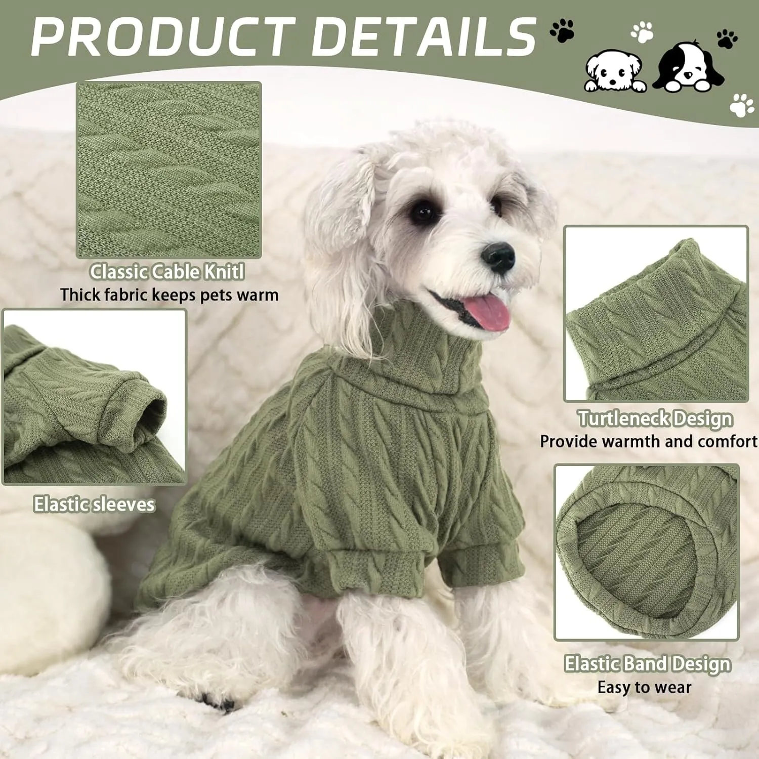 XPUDAC 2 Pack Sweater Knitted Sweatshirt Turtleneck Warm Cold Weather Clothes for Small Medium Dogs - Medium