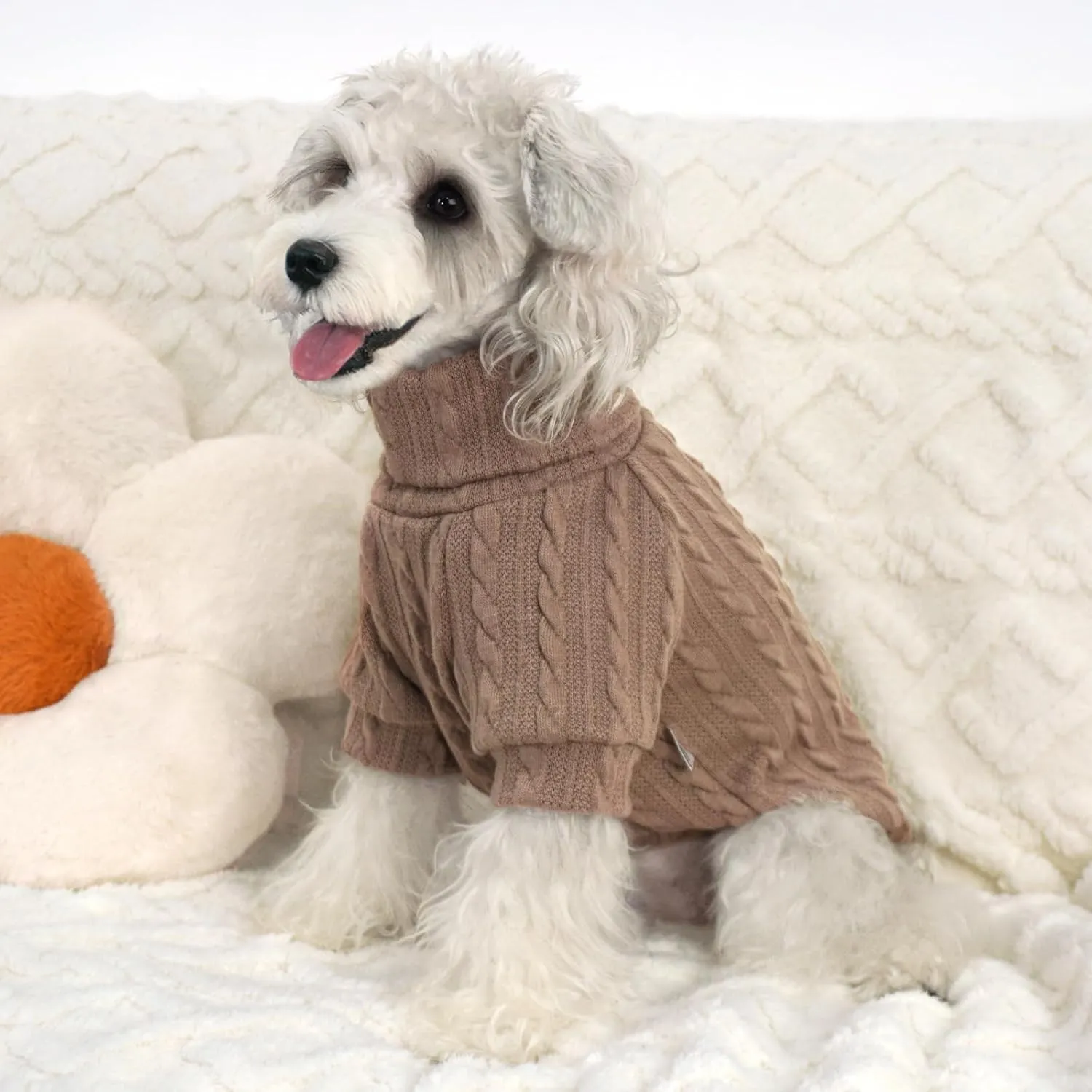XPUDAC 2 Pack Sweater Knitted Sweatshirt Turtleneck Warm Cold Weather Clothes for Small Medium Dogs - Medium
