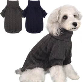 XPUDAC 2 Pack Sweater Knitted Sweatshirt Turtleneck Warm Cold Weather Clothes for Small Medium Dogs-Medium