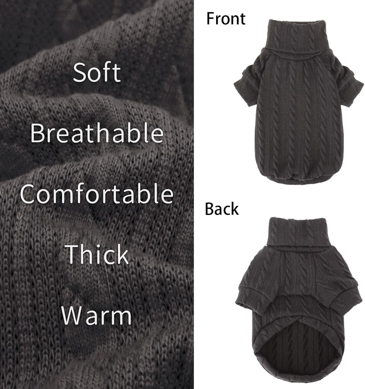 XPUDAC 2 Pack Sweater Knitted Sweatshirt Turtleneck Warm Cold Weather Clothes for Small Medium Dogs-Medium