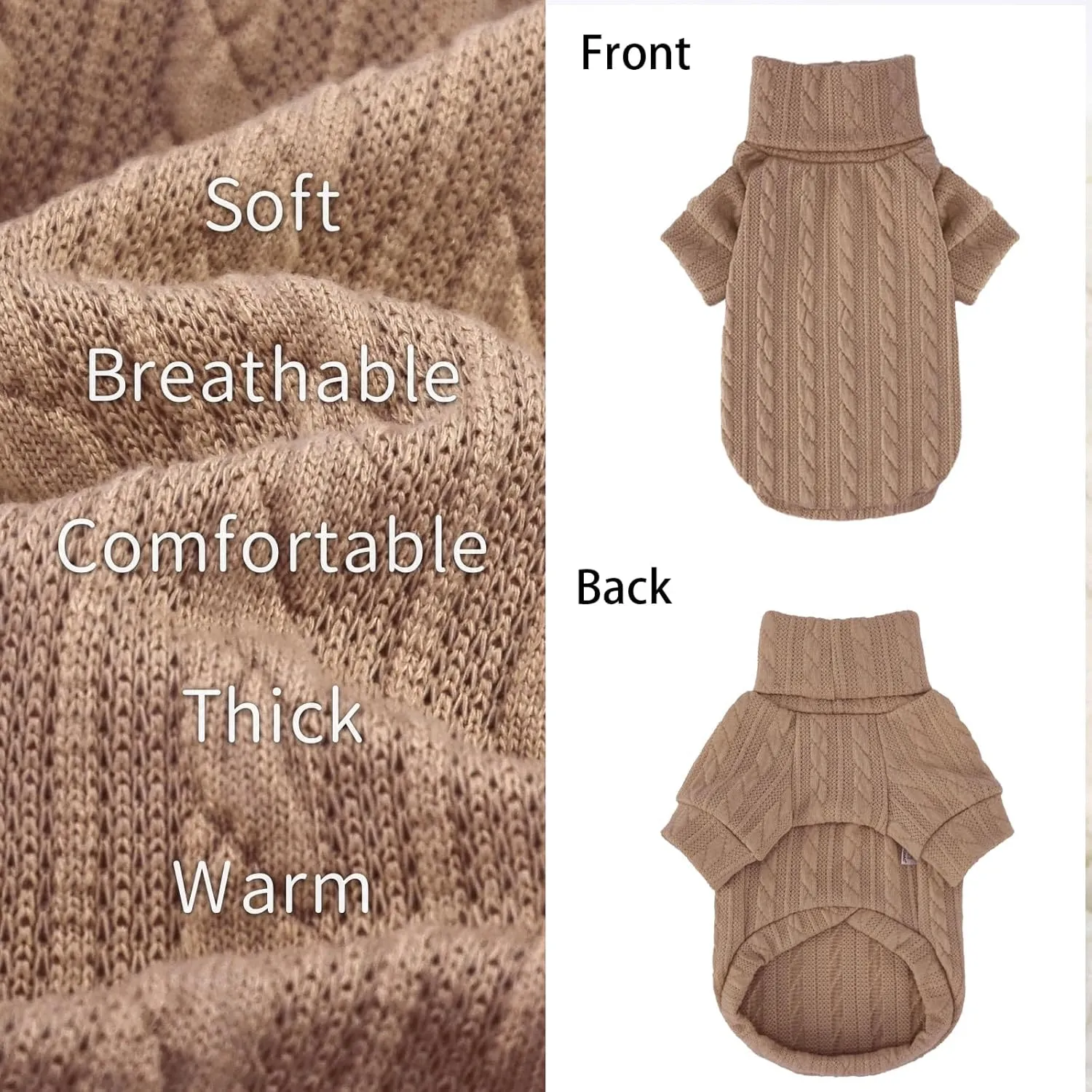 XPUDAC 2 Pack Sweater Knitted Sweatshirt Turtleneck Warm Cold Weather Clothes for Small Medium Dogs - Medium